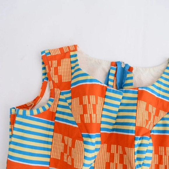 Handmade Orange and Blue Matching Peplum Sleeve  Shirt & Pencil Skirt Set - Picture 7 of 16